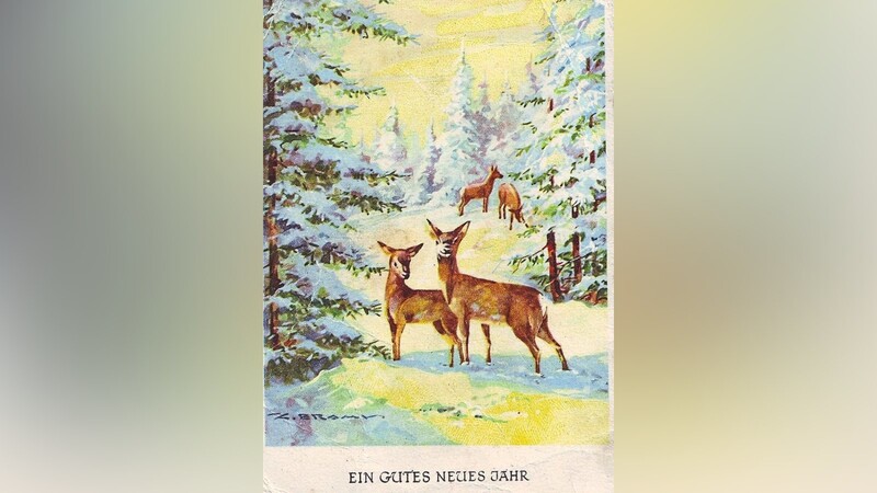 In der harten Nachkriegszeit verschickte der Absender dieser Karte einen innigen Neujahrsgruß "Ein gutes neues Jahr" mit einer romantischen Künstlerpostkarte des Münchener Malers Carl Braml.