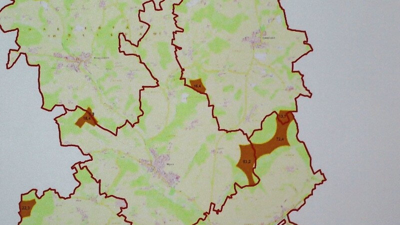 Die Karte mit den vorgesehenen Standorten für mögliche Windräder in den VG-Gemeinden Gammelsdorf, Hörgertshausen, Mauern und Wang.