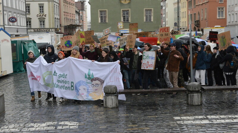 Teilnehmer der ersten Fridays for Future-Demonstration am Straubinger Stadtplatz.