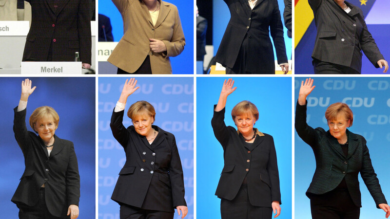 18: Jahre CDU-Vorsitz: Angela Merkel nach ihrer Wahl und Wiederwahl zur CDU Vorsitzenden auf den Parteitagen seit dem Jahr 2000: Am 10. April 2000 in Essen (oben l.-r.), am 11. November 2002 in Hannover, am 06. Dezember 2004 in Düsseldorf, am 27. November 2006 in Dresden, am 1. Dezember 2008 Stuttgart (unten l.-r.), 15. November 2010 in Karlsruhe, am 4. Dezember 2012 in Hannover und am 9. Dezember 2014 in Köln.