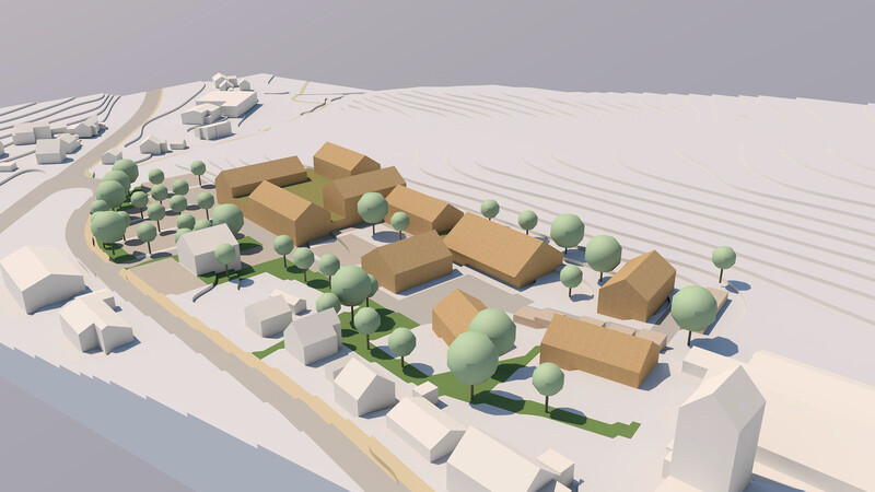 Diese 3D-Animation des Strukturkonzepts gewährt einen Blick von Osten auf eine mögliche Bebauung am westlichen Ortsrand von Volkenschwand, wie sie jetzt im Gemeinderat erstmals der Öffentlichkeit vorgestellt wurde.