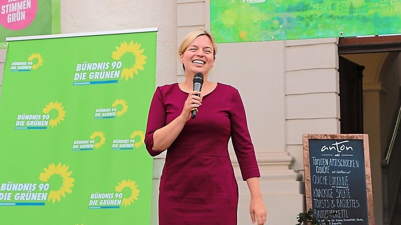 Die Grünen-Spitzenkandidatin Katharina Schulze sprach am Bismarckplatz.