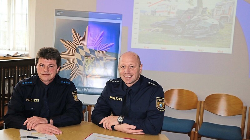 Polizeihauptmeister Martin Plötz (links) und Dienststellenleiter Polizeihauptkommissar Christian Pongratz stellten den Verkehrslagebericht der Polizeistation Waldmünchen für das Jahr 2018 vor.