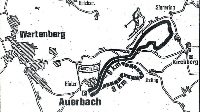 Diese Karte zeigt die Auerbacher Loipen von 1976.