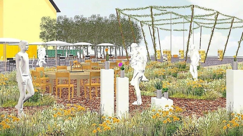 So sollen die "Biergärten" auf dem Späth-Areal, das derzeit für Baufirmen genutzt wird, 2025 aussehen. Es soll ein Treffpunkt im Zentrum der Stadt werden.