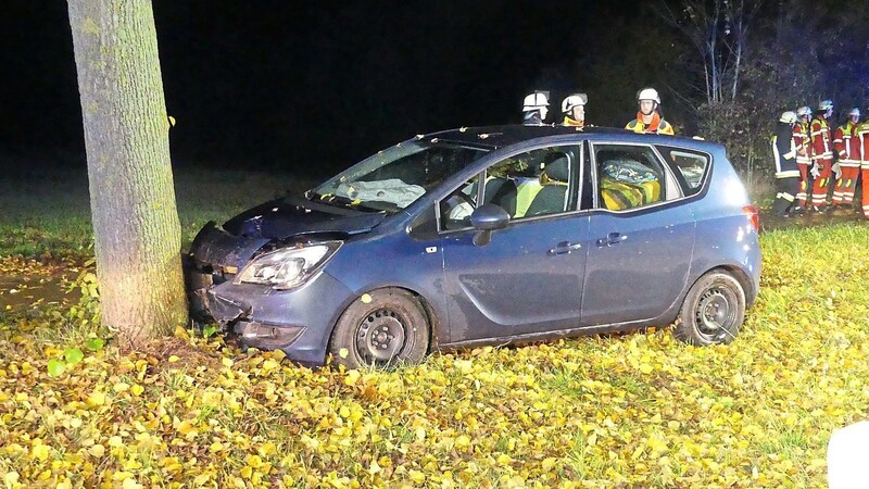 Der Opel blieb an einem Baum stehen.