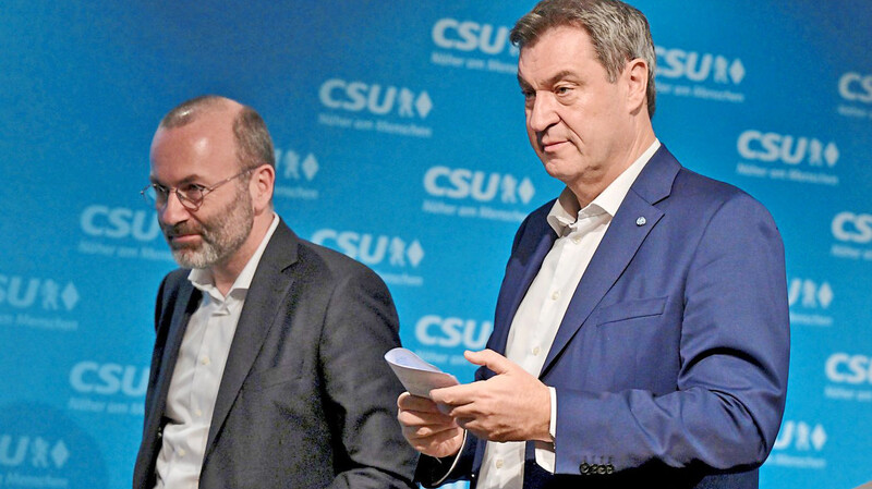 Für CSU-Chef und Ministerpräsident Markus Söder (r.) und Manfred Weber ist die Bekämpfung irregulärer Migration ein Topthema.