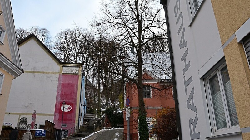 Nur einen Steinwurf entfernt vom Rathaus steht der Christlsaal (links). Der Stadtrat lehnte jetzt mit großer Mehrheit ein Tauschangebot der TAX Group Mainburg 1 GmbH ab, über das die mächtige Immobilie am Salvatorberg ins Eigentum der Kommune gekommen wäre.