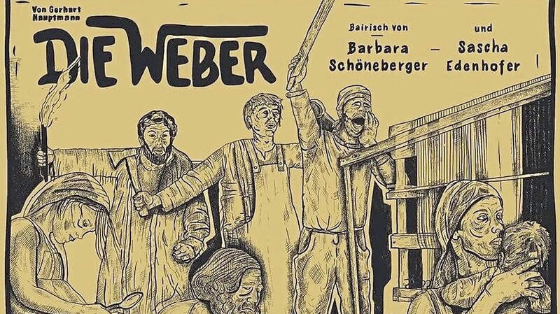 Die Zeichnungen zeigen die Inszenierung von "Die Weber" bei den Waldfestspielen in Bad Kötzting.