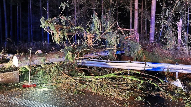 Mehrere Bäume warf der Sturm auf die Fahrbahn, einer davon löste den schweren Lkw-Unfall auf der A 93 aus.