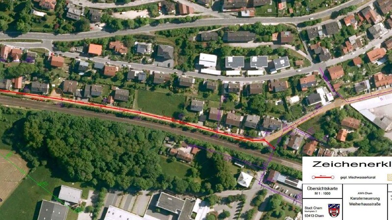 In der Weiherhausstraße (rot) werden aber der Einmündung der Gartenstraße Kanal und Wasserleitungen erneuert.