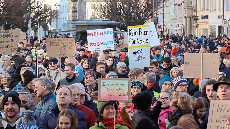 Der Ludwigsplatz war am Samstag mit circa 3 000 Menschen gefüllt, die sich alle gemeinsam gegen Rechtsextremismus und für den Erhalt der Demokratie und gesellschaftliche Vielfalt stark gemacht haben.  Fotos: Nina Kalmus
