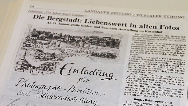 Mit diesem Plakat, dass die Landauer Zeitung am 20. Januar 1999 abdruckte, warb die Stadt für eine Bilderausstellung zum Thema "Landau im 20. Jahrhundert" im Rahmen der 775-Jahr-Feier.