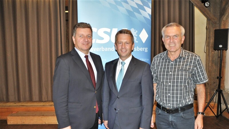 Landrat Christian Bernreiter und CSU-Fraktionsvorsitzender Willi Lallinger gratulierten Mathias Berger.