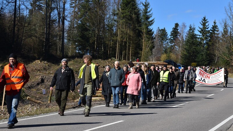 Über 150 Teilnehmer marschierten an der Kreisstraße entlang.