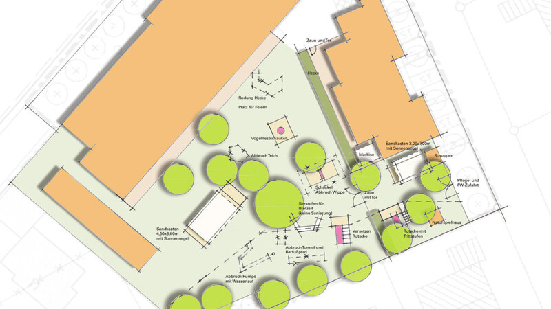 So sehen die Planungen von Christoph Brenner zu den Außenanlagen im Kindergarten/Kinderkrippe aus. Mit einer Hecke und Zaunelementen - natürlich mit Toren - sollen die Krippenkinder nach dem Umbau in einem abgegrenzten Bereich spielen können.