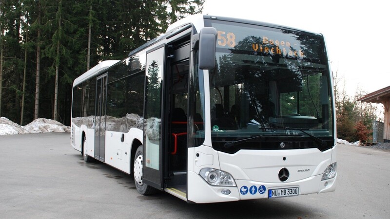 Der Bus der Linie 58 auf der Wendeplatte vor dem Waldwipfelweg. Er ist ideal, um zu den großen touristischen Freizeitzielen zu fahren.