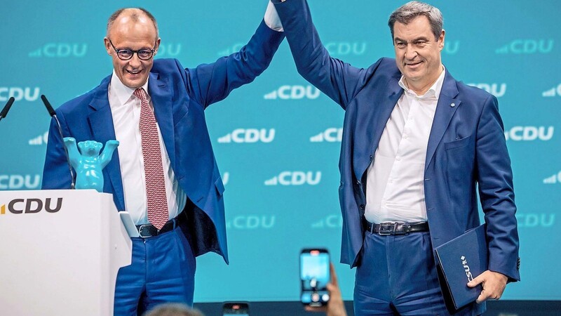 CDU und CSU seien untrennbar miteinander verbunden, sagt CSU-Chef Markus Söder (r.) zu CDU-Chef Friedrich Merz. "Ohne einander geht es nicht."
