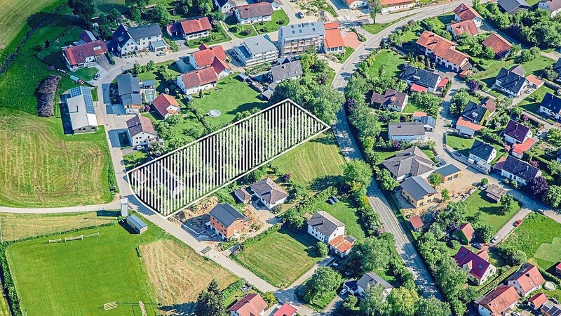 Blick auf Bonbruck: Auf der markierten Fläche ist eine Unterkunft für bis zu 144 Flüchtlinge geplant. Das Areal reicht von der Raiffeisenstraße (links) bis zur Langquarter Straße.
