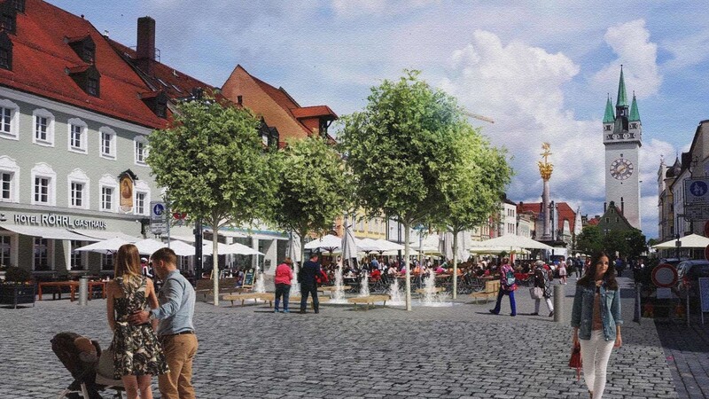 Das Gestaltungskonzept sieht unter anderem ein etwa drei mal neun Meter großen Fontänen-Areal am Theresienplatz in Straubing vor.