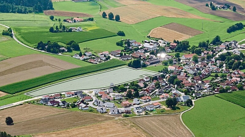 Die markierte Fläche zwischen der Schlossstraße und dem Haarbach ist etwa 4,2 Hektar groß. Für das Areal wird der Bebauungsplan "Am Haarbach" aufgestellt.