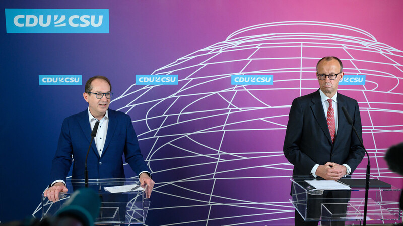 CDU-Vorsitzender Friedrich Merz (r.) und CSU-Landesgruppenchef Alexander Dobrindt könnten sich an der Europawahl orientieren.