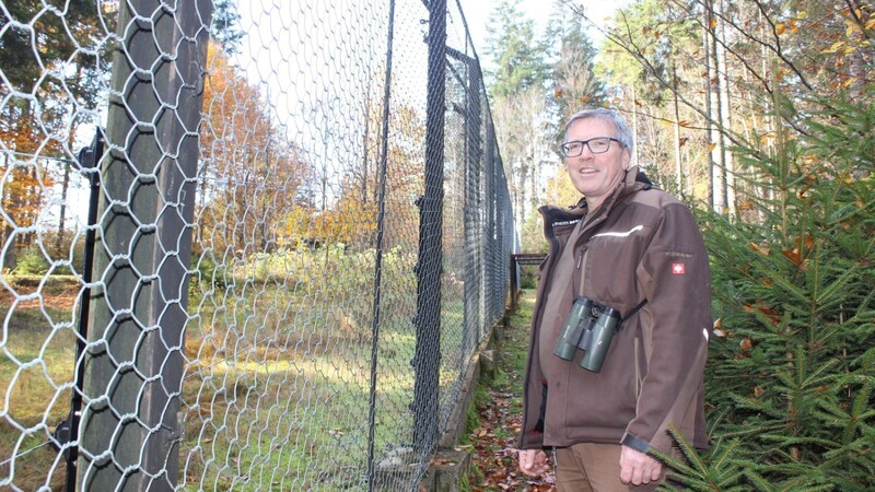 Max Schreder ist seit 2003 Tierpfleger im Nationalpark. Zu seinen Aufgaben gehört unter anderem die Instandhaltung der Zäune, wie hier beim Wolfsgehege.