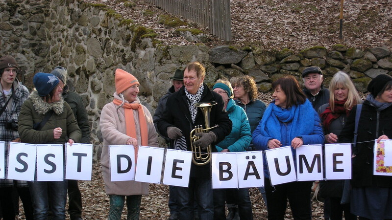"Lasst die Bäume leben"- unter diesem Motto protestierten in Wiesenfelden Bürger und Prominente gegen das Fällen von Bäumen. Haindling Hans-Jürgen Buchner spielte Natur-Improvisationen.