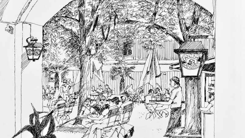 Helmut Wartner hat bei seinem Besuch in der Cantina eine Szene skizziert.