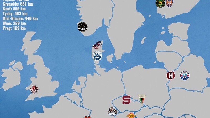 Auf dieser Karte sind alle möglichen Gegner der Straubing Tigers für die erste Runde der CHL vermerkt.