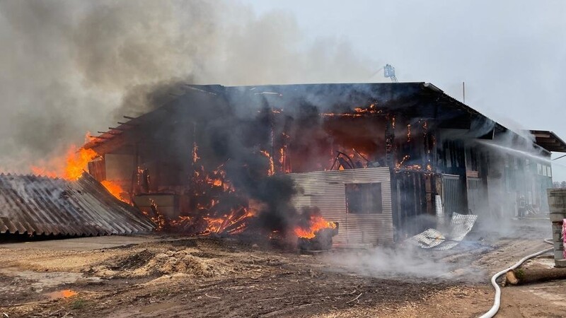 In Weiding ist am Dienstagvormittag ein Industriegebäude in Flammen aufgegangen.