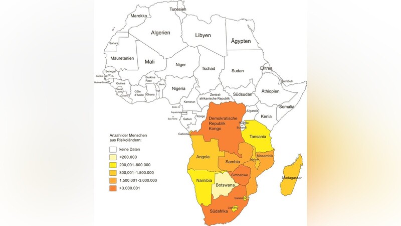Die Entwicklungsgemeinschaft des südlichen Afrikas (SADC) hat schon im Juli gewarnt, dass die Dürre in 16 Ländern verheerend wird. Die Basis dieser Grafik sind die SADC-Angaben.