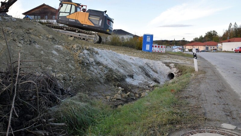 Stein des Anstoßes: Der Straßengraben am Hochwasserrückhaltebecken "Am Paradeis".