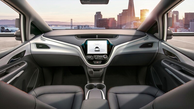 Das GM-Werksfoto zeigt den Cruise AV von General Motors. Das Auto ist selbstfahrend und hat kein Lenkrad.