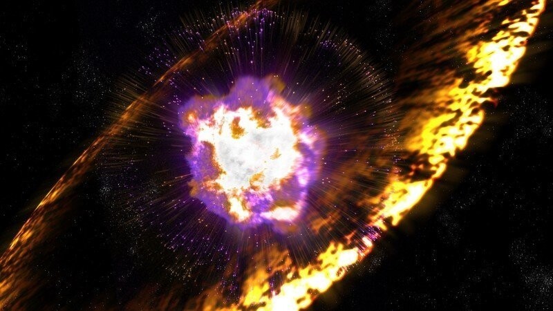 Die Darstellung einer Supernova durch einen Illustrator (undatierte Aufnahme). Forschungen an radioaktiven Tiefsee-Sedimenten haben neue Erkenntnisse über Alter und Entfernung von Supernova-Explosionen in Nähe der Erde erbracht.