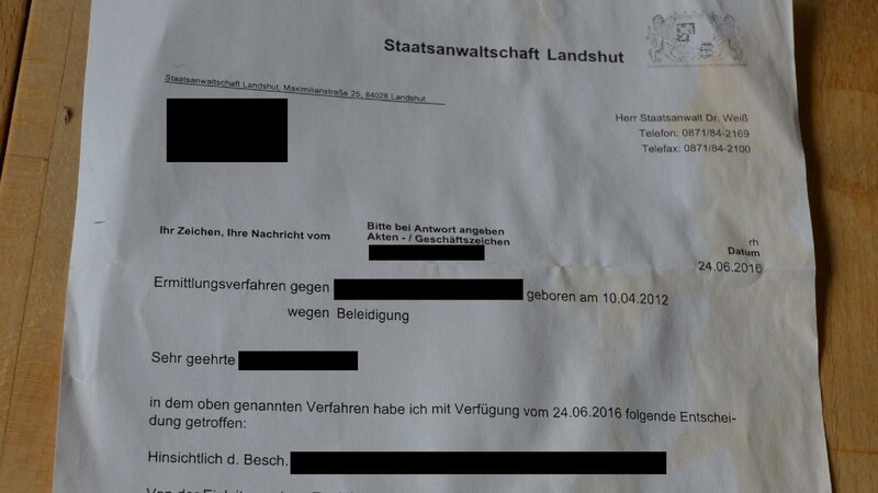 Diesen Brief der Staatsanwaltschaft Landshut hat der Vater im Internet in der Landshut-Gruppe auf Facebook veröffentlicht.