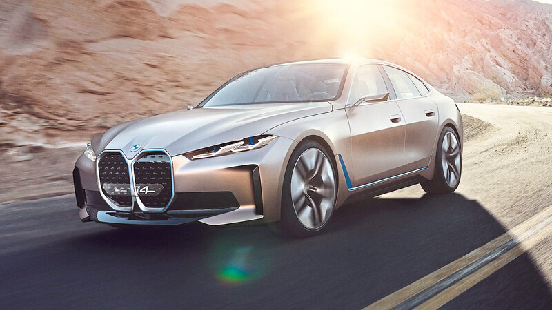 Eine seriennahe Konzeptstudie des neuen BMW i4. Das vollelektronische Auto wird im Herbst 2021 in den Handel kommen.