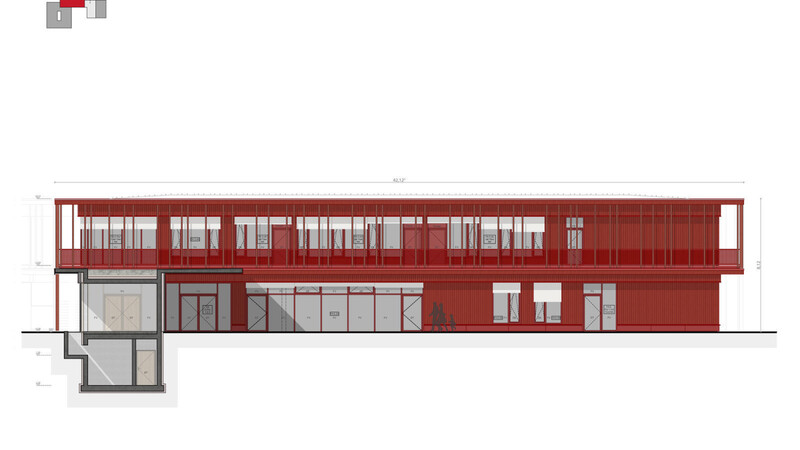Als "Kontrast zum angrenzenden Wald" schlagen das beauftragte Architekturbüro und die Verwaltung für die neue Schule eine rote Fassadengestaltung vor. Nach der kontroversen Diskussion im Bausenat sollen weitere Varianten für das Farbkonzept präsentiert werden.