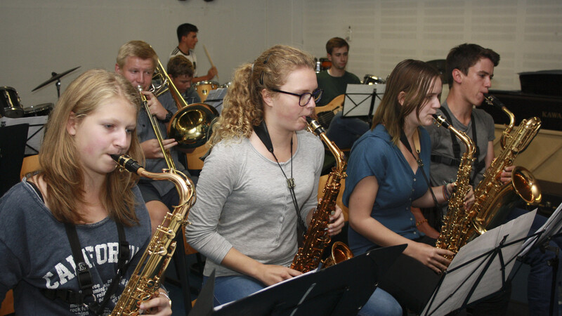 Viel Energie stecken die Schüler in die Bandprobe. Sie treten als Big Band des Anton-Bruckner-Gymnasiums beim Musikfestival "Bluetone" auf. (Foto: Pfeffer)