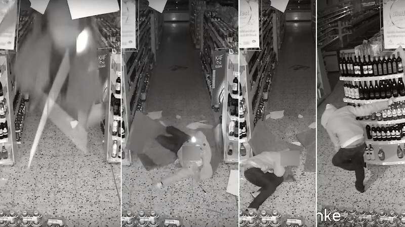 Diese Bilder zeichnete die Überwachungskamera des Straubinger Verbrauchermarktes in der Nacht zum 18. November auf. Das Video landete kurz danach auf YouTube sorgte dort für reichlich Schadenfreude.