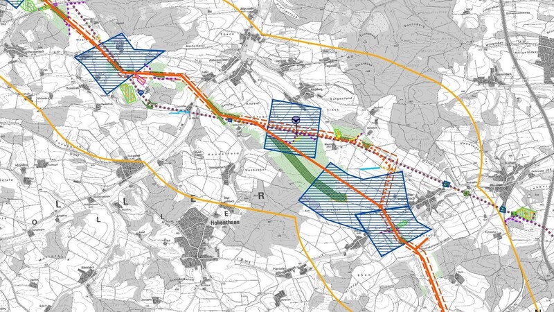 Die Karte zeigt gepunktet die bestehende Leitung. Die Gemeinde würde den geradlinigen Verlauf favorisieren, um weniger Mastenstandorte zu brauchen.