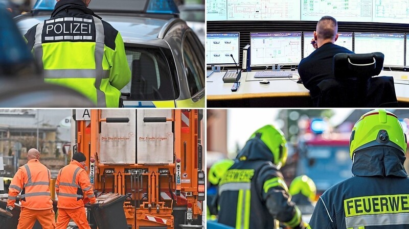Polizei, Feuerwehr, Müllabfuhr und Stromversorgung gehören zur kritischen Infrastruktur - dank günstiger Entwicklung der Corona-Zahlen in Bayern gibt es für sie nun keine Verpflichtung zu längeren Arbeitszeiten mehr. (Symbolbilder)