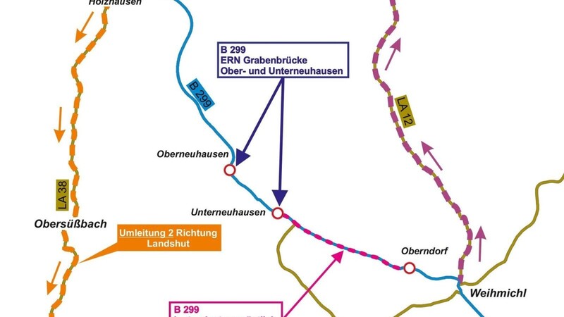Der Ersatzneubau zweier Brücken an der B 299 sowie die Fahrbahnsanierung zwischen Arth und Oberneuhausen beginnt am Montag.