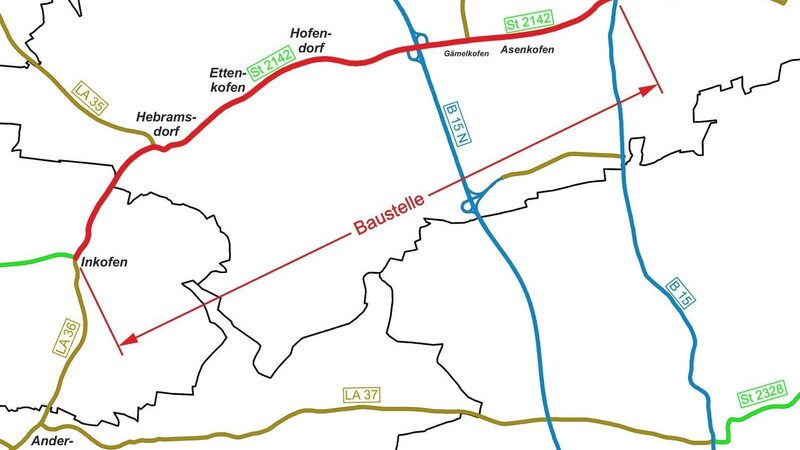 Diese Karte zeigt die Strecke zwischen Inkofen und Neufahrn, die ab Montag erneuert wird.