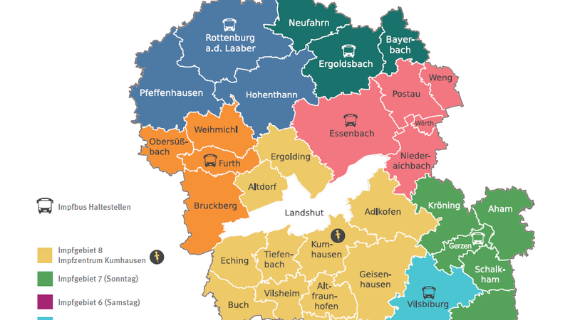 Die Einteilung der Impfgebiete im Landkreis Landshut.