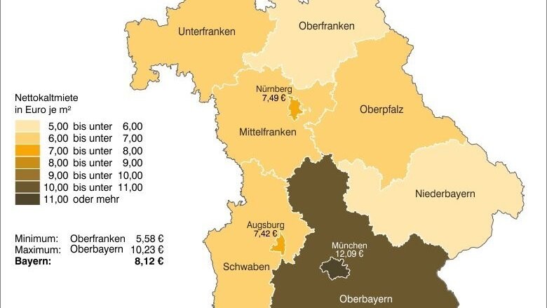 Diese Karte bietet eine Übersicht der Mietpreise in Bayern 2019.