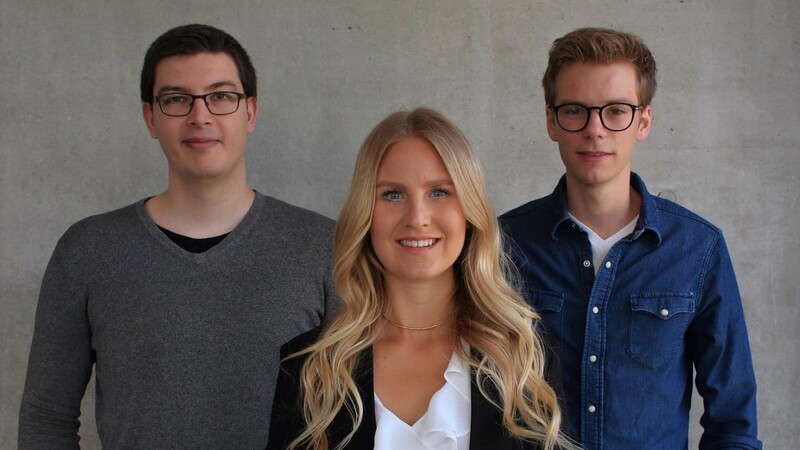 Das Regensburger Gründer-Team hinter der App "anybill": Patrick Göttler (links), Lea Frank und Tobias Gubo.