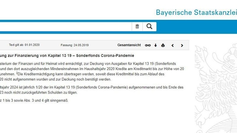 Um diesen Gesetzestext auf der Internetseite der Bayerischen Staatskanzlei geht es.