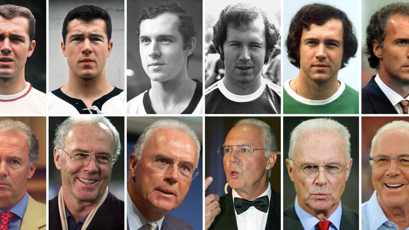 Die Bilder zeigen Franz Beckenbauer in der ersten Reihe von links nach rechts als Lizenzspieler beim FC Bayern München in der Sa