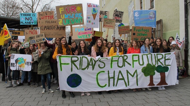 Vor Corona: Mit "Wir sind laut"-Parolen hat die Fridays-Ortsgruppe mit Initiatorin Lea Schreiber (links am Banner) bei Demos in Cham auf den fortschreitenden Klimawandel aufmerksam gemacht .